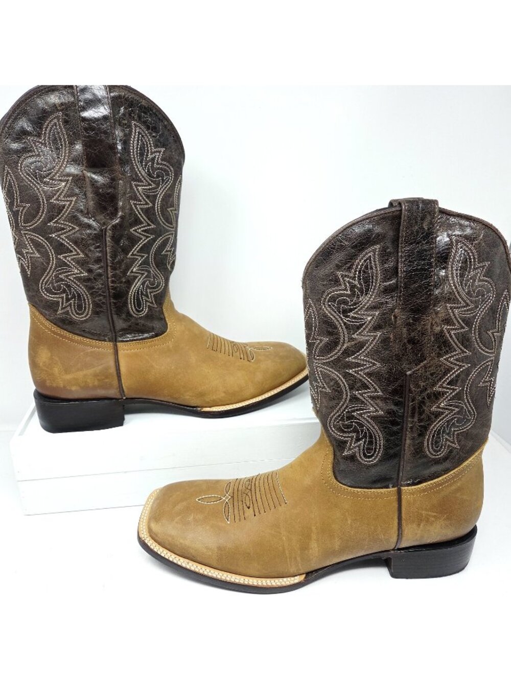 Cowboy County Western Boots Mens 12 Brown Leather Square Toe Rodeo Mexico